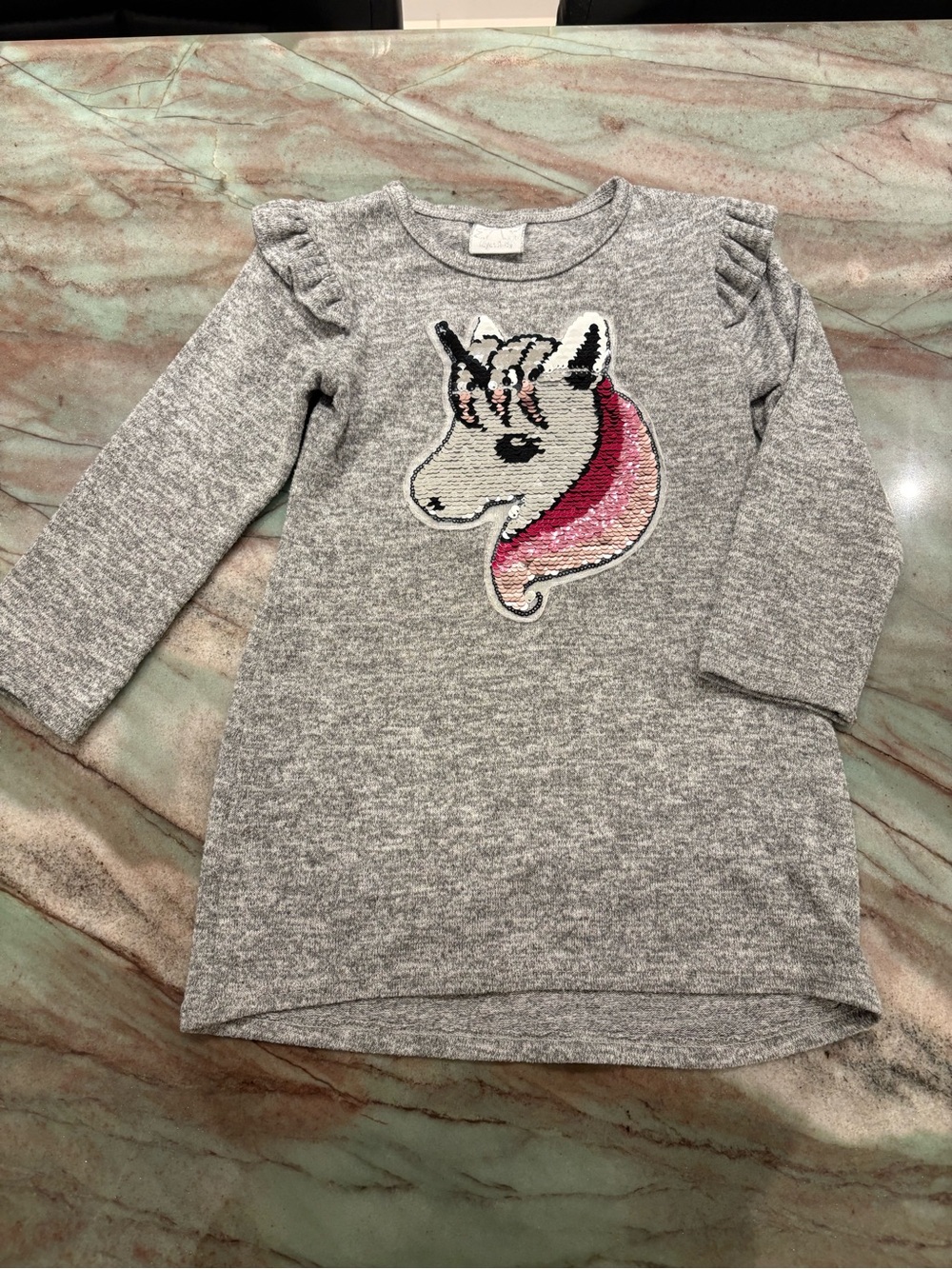 Gray Girls' Unicorn Sequin Sweater Dress